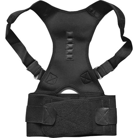 Correcteur de posture adulte aimanté, ceinture de soutien dos épaules homme dos voûté, bretelle ajustable noire taille L (1/5)