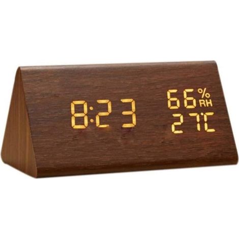 Wooden Alarm Clock, Wooden LED Digital Alarm Clock, Wooden Digital Desk Clock with Time and Temperature Display, Sound Control, and Adjustable Brightness (1/5)