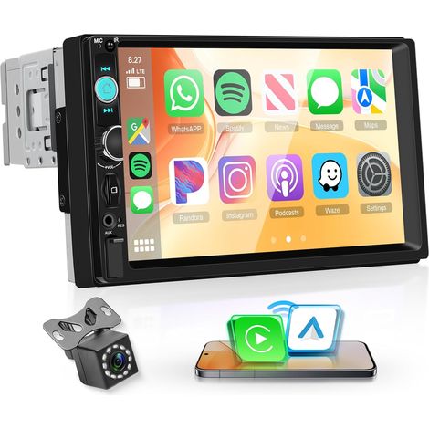 sans Fil Autoradio 1 Din avec sans Fil Android Auto iOS/Android Mirror Link 7 Pouces Écran Tactile Autoradio avec Bluetooth FM Radio USB/AUX/EQ Commande au Volant Caméra de Recul (1/5)