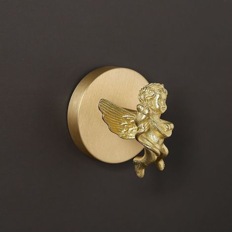 Porte-manteau mural en laiton Cupidon, design romantique sans perçage avec adhésif, pour entrée chambre décoration murale (1/2)