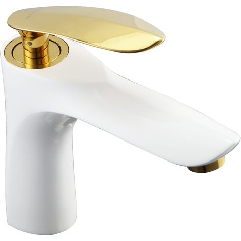 Mexen Lily grifo de lavabo, blanco/dorado - 73600-25 (1/2)