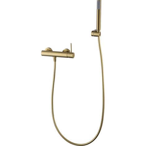 IMEX Set de ducha Monza cuerpo en latón tubo flexible PVC 180 cm soporte ABS manilla redonda cartucho cerámico Ø35 mm acabado PVD oro cepillado - Modelo Imex-BDM039-5OC Monza