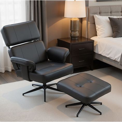 Relaxsessel mit Fußhocker Kunstleder Schwarz 120 kg OKMYHOME
