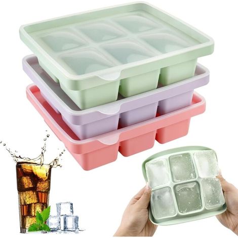 3pcs bacs à glaçons, bacs à glaçons en silicone avec couvercle, empilables et passent au lave vaisselle, pour cocktails, bière, vin et collations pour bébé inclus (1/4)