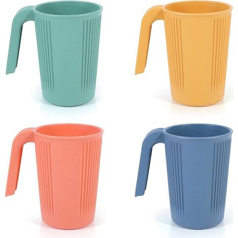 4 tazze in plastica antiurto - Tazze da caffè riutilizzabili con manico per adulti e bambini, adatte a bevande calde e fredde come latte, tè e acqua - Lavabili in lavastoviglie e utilizzabili nel micr (1/5)