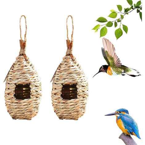 Nid d'oiseau tressé à la main, abri suspendu naturel pour petits oiseaux et colibris, nichoir décoratif pour jardin, 22 cm (1/5)