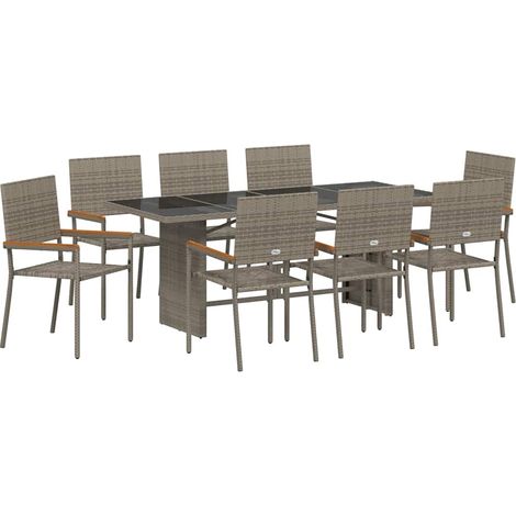 Maison Exclusive - Garten Essgruppe 9 pcs Grau Poly-Rattan