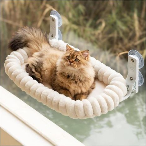 Elegant Hamac pour Chat Pliable - Hamac Chat Fenetre avec réversible et Lavable , lit de fenêtre Supporte jusqu'à 18kg (Creme, M) (1/5)