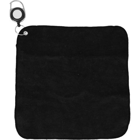 1 pièce Serviette de Nettoyage pour Clubs de Golf en Coton Peluche Double Face avec Anneau et Cordon (Noir) (1/5)