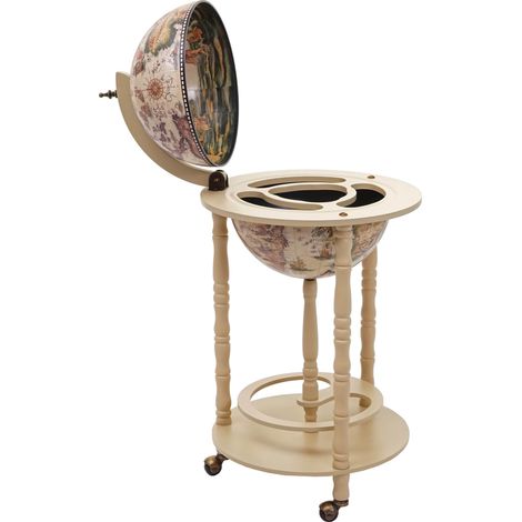 [NON UTILIZZATO] Mini bar portabottiglie carrello con ruote mappamondo HHG-522 beige