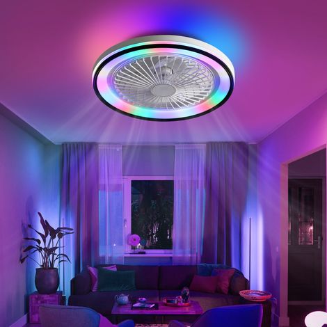 Ventilateur de plafond-plat-19pouces-commande-6vitesses-moteurDC-RGB-dimmable-48.26x48.26x12.7(cm) (1/5)