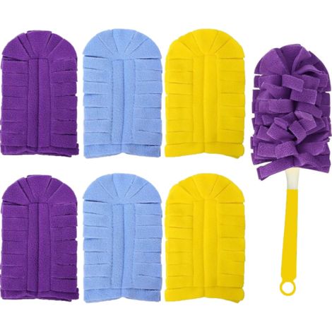 Cleaning dust collector 360 suede duster head replacement color (6) + handle washable dry and wet (1/5)