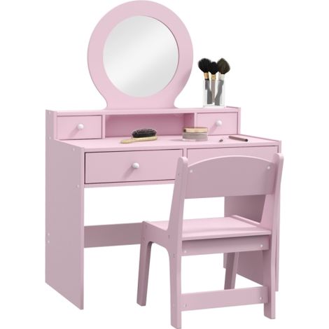 Kids Makeup Table Set with Stool and Mirror,Pink Dressing Table for Ages 3-8,Storage Drawers,Perfect Gift for Young Girls