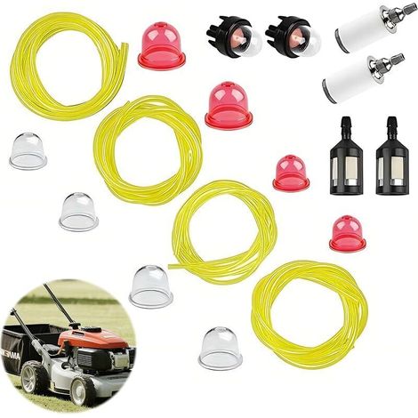 18 Pièces Kit de Tuyau de Carburant, Tuyaux d'Essence, Filtre à Essence, Ampoules D'Amorçage, Compatible pour Tondeuses, Souffleurs, Tronçonneuses et Petits Moteurs (1/5)