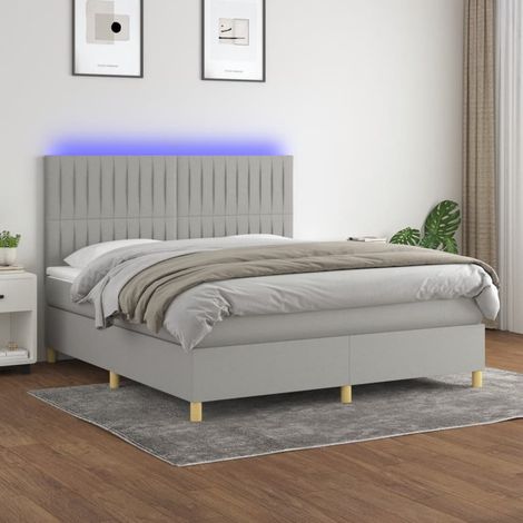 vidaXL Letto a Molle Materasso e LED Grigio Chiaro 180x200 cm Tessuto (1/5)