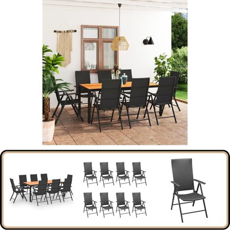 Ensemble à manger de jardin 9 pcs noir et marron - Ensemble Salon De Jardin - Meuble De Jardin - Table Et Chaises - Table Basse Jardin - Set Repas Extérieur