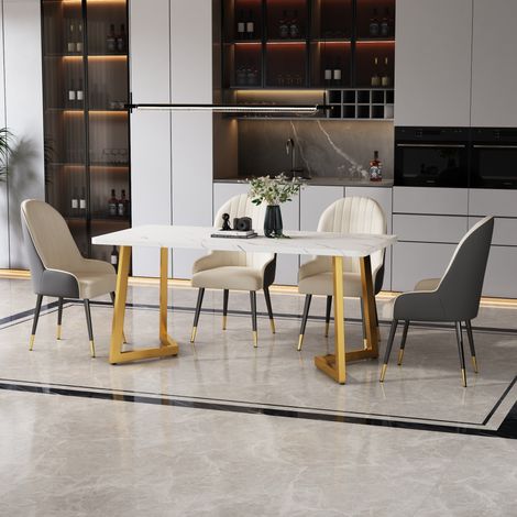 MEUBLIV Esstisch 117x68 cm Weiß und Gold – Marmoroptik, 1 Stück (1/5)