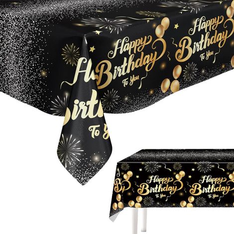 Geburtstag Tischdecke Schwarz Gold 274x137cm Wasserdicht & Elegant