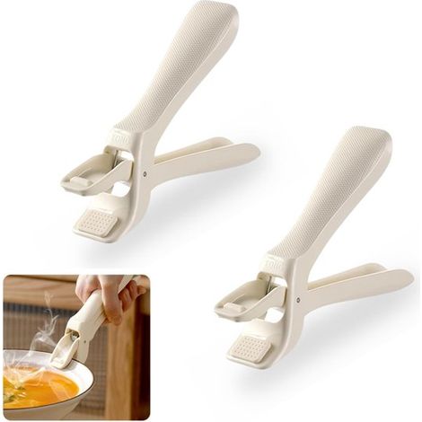 Confezione da 2 clip per piatti resistenti al calore, clip antiscottatura da cucina, scolapiatti, per piatti caldi, ciotole, teglie per pizza, friggitrice ad aria, bianco sporco (1/5)