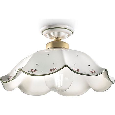 Plafoniera Classica Belluno Ceramica E Ottone Satinato Decorato 1 Luce E27 (1/5)