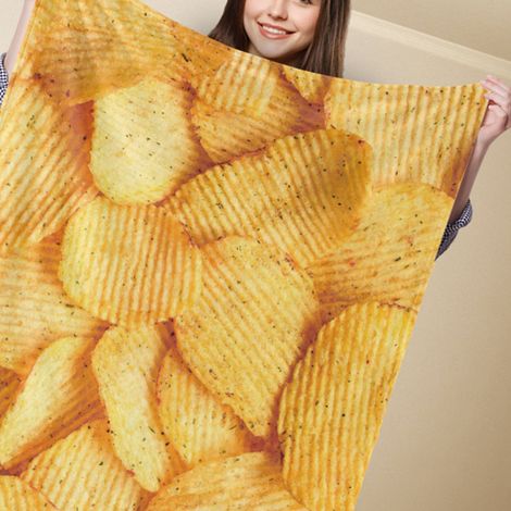Bedruckte Decke mit Chips-Motiv, leuchtende Farben, strapazierfähig, weich, atmungsaktiv, für ein Nickerchen oder zum Kaffeetrinken, 140 x 200 cm