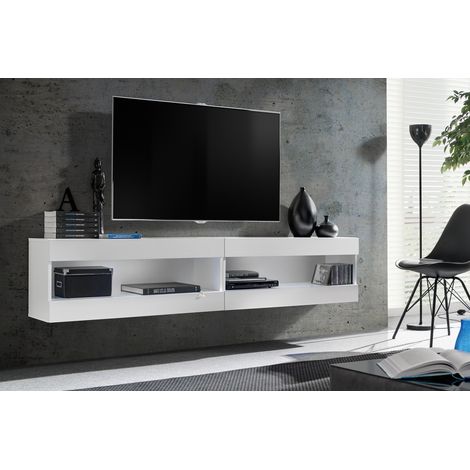 Komodee, Ensemble de Meubles Tivoli SET4,Blanc/Blanc, Largeur 200cm x Hauteur 41 cm x Profondeur 35 cm, sans LED, pour Salon, Chambre à coucher