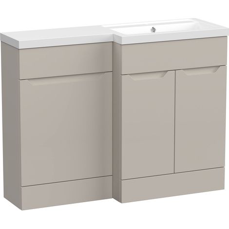 Teddesley Floor Standing 2 Door Vanity Basin WC Unit with Polymarble Basin, 1100mm, Right Hand, Pebble Grey