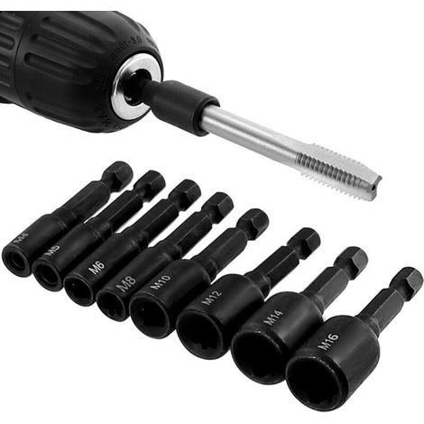 Adaptateur de Taraud 1/4 Pouces Hexagonal pour Perceuse Électrique – Lot de 8 Pièces (M4 à M16) avec Tige Carrée et Pilote (1/5)