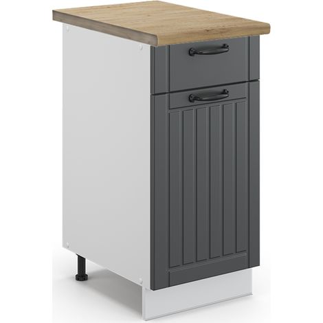 Küchenunterschrank Fame-Line, Anthrazit Landhaus, 40 cm , AP Eiche, Vicco