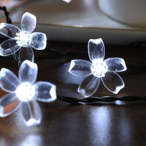 Guirlande lumineuse LED solaire fleurs de cerisier, imperméable, décoration extérieure jardin, 5 mètres 20 lumières, fonction lumière blanche, avec batterie incluse. (1/3)