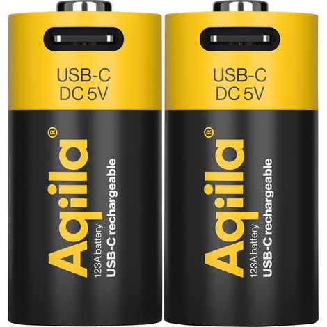 Batterie Li-Ion AQILLA, CR123A, USB-C, 3 V, pack de 2