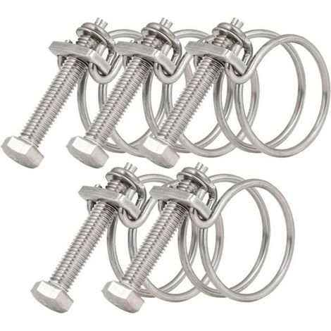 HONORNIC - Lot de 5 colliers de serrage à double fil de 45 à 50 mm, colliers de serrage en acier inoxydable 201, fixation universelle pour