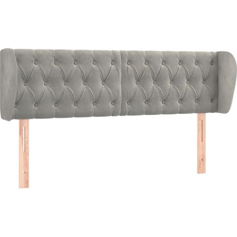 Testiera letto accessorio camera letto mobile imbottito con bordo laterale 147 x 23 x 78/88 cm tessuto velluto grigio chiaro TDL0205235