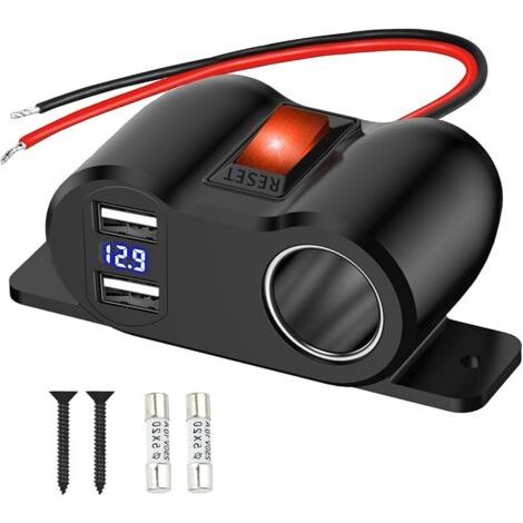 Pair Prise Allume Cigare 12V USB: Adaptateur Allume Cigare USB à Niveau et Affichage du Voltmètre LED pour Camping-car Bateau (1/5)