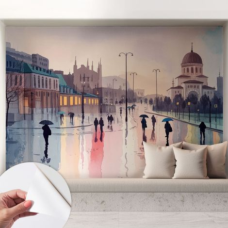 Papier peint adhésif décoratif avec colle pour salon chambre et bureau Installation rapide Promenade sous la pluie 208x146 cm (1/5)