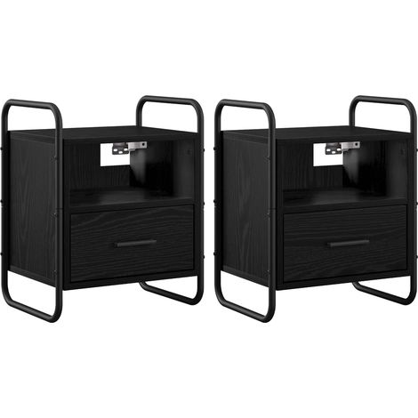 Tables de Chevet Suspendues Lot de 2 Table de Nuit Murale Bois et Acier Chêne Noir (1/5)