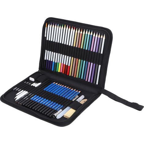 Lot de 51 crayons de couleur ronds pour dessin, croquis et peinture artistique, avec sac en nylon. (1/5)