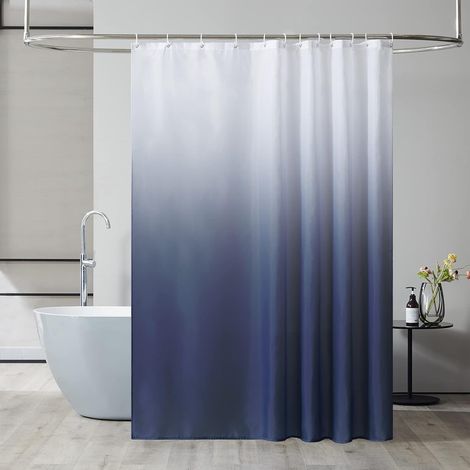 c Rideau de Douche Anti Moisissure Tissu Lavable en Machine Grand Rideau de Bain Imperméable en Polyester pour Baignoire Angle avec 12 Crochets 200x200cm Bleu Marine Dégradé (1/5)