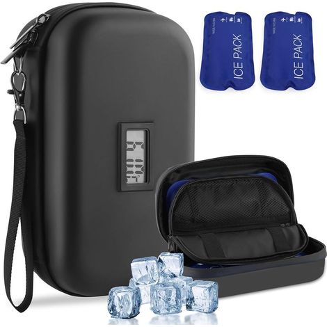 Glacière à insuline pour Voyage avec thermomètre, Affichage de la température, Sac de Voyage pour diabétique avec 2 Blocs réfrigérants réutilisables