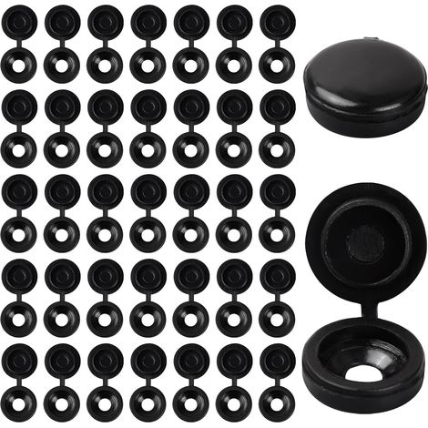 Lot de 100 Capuchons de Vis à Charnière, Cache Vis en Plastique, Anticorrosion Bouchons à Vis Etanche, Couvercles à Vis Rabattables, Noir Couvertures à Vis pour Meubles Placards Étagères (1/5)