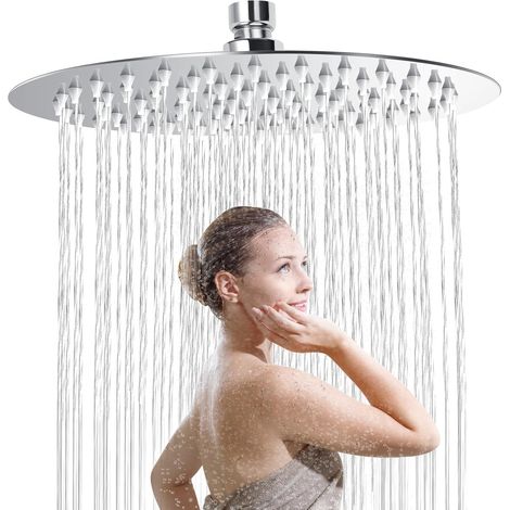 Cabezal de ducha redondo de acero inoxidable 304, antical, ultrafino, de alta presión, de 8 pulgadas, giratorio 360°, fácil de instalar y limpiar. (1/5)