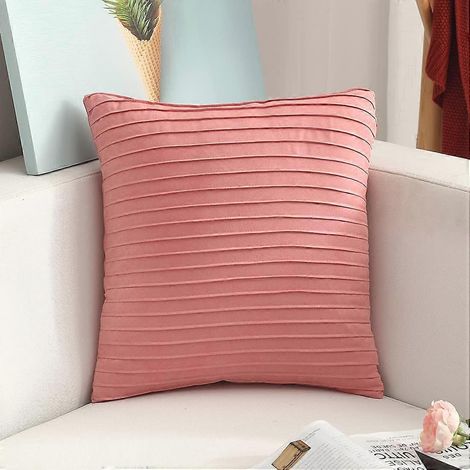 Housse de coussin décorative carrée à rayures, ultra douce en imitation daim (rose, 45,7 x 45,7 cm)