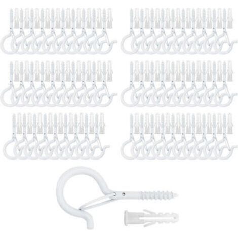 Crochets de plafond à visser pour plantes suspendues, guirlandes lumineuses d'extérieur, pour terrasse, mur et plafond en bois, lot de 60, blanc (1/5)