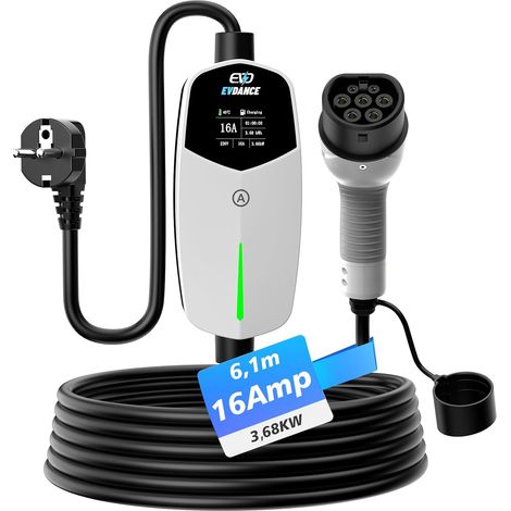 Electric Car Charger (3.68 KW, 6-16A, 6.1 m, 1-Phase), White (1/5)