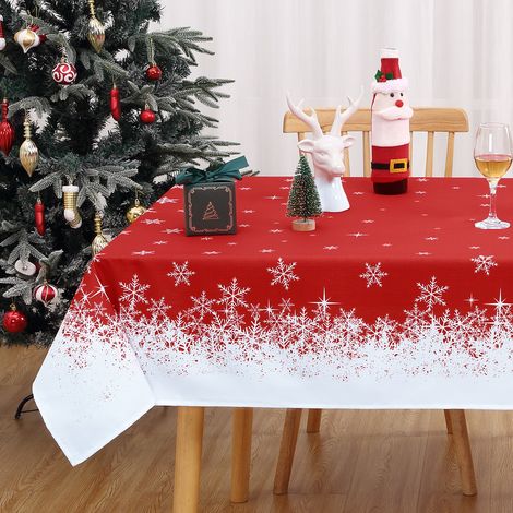 Nappe de Noël imperméable et anti-taches – Motif flocon de neige décoratif – Tissu polyester facile à nettoyer – Usage salle à manger ou fête – Rectangulaire – Rouille – 137x200 cm – 54x79in – Germany