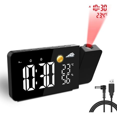 Réveil projecteur LED, Réveil avec Projection au Plafond, Réveil numérique pour chambre, Prévisions météo, Température (1/5)