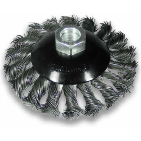 Brosse conique en acier Rhodius SKBZ, avec fil d'acier torsadé pour utilisation sur meuleuses d'angle, 100 x 13 x 22 x M14 mm