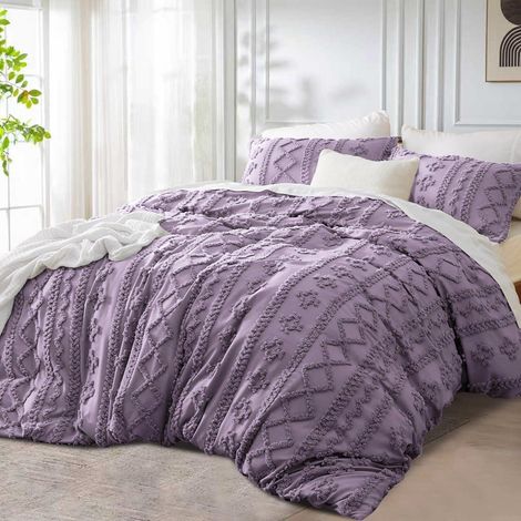 Bettwäsche 200x200 cm Lila Boho Getuftet Geometrisch Wendebettwäsche Set Microfaser