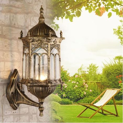 Appliques murales extérieures style rétro rustique, lampes traditionnelles étanches en aluminium E27, éclairage jardin décoratif (1/4)