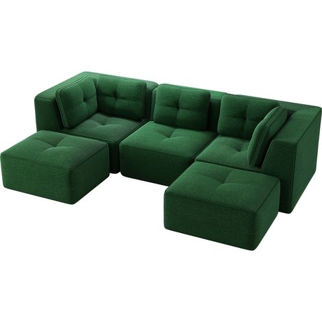 ELVMI Sofá de Esquina Modular de 3 Plazas con Asiento Profundo y sin Montaje, en Pana, Verde (1/5)